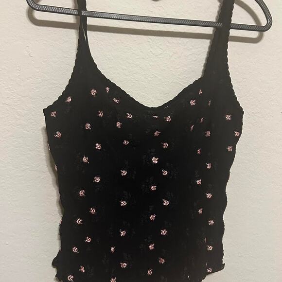 Papillon Blanc 90s Black lace cami with pink floral details - Picture 2 of 6